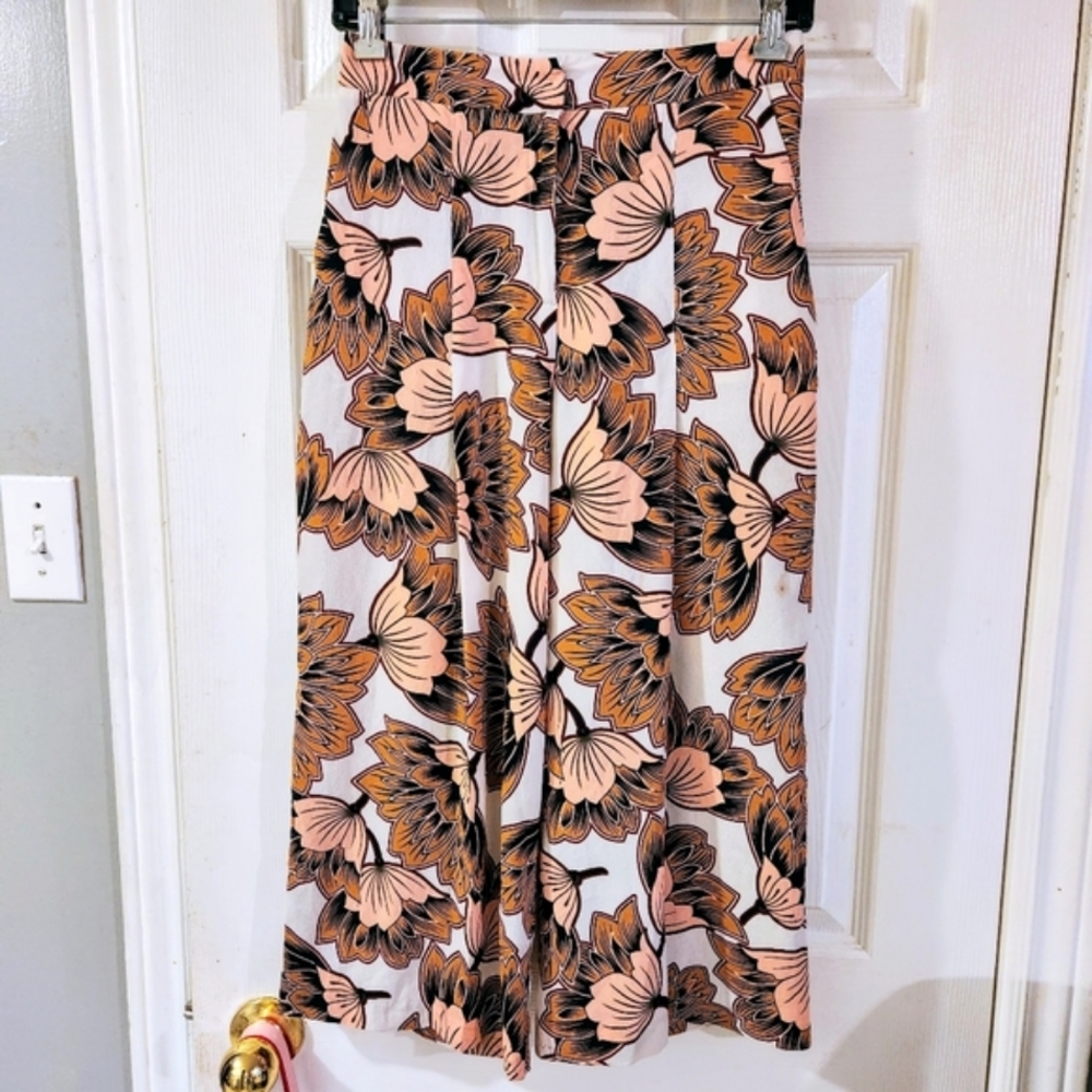 Topshop Petite Floral Print Wide-leg Crop Pants